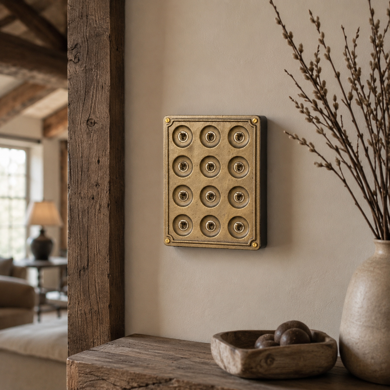 12 Gang 2 Way Bronze Cast Metal Light Switch | Surface Mount Industrial Toggle