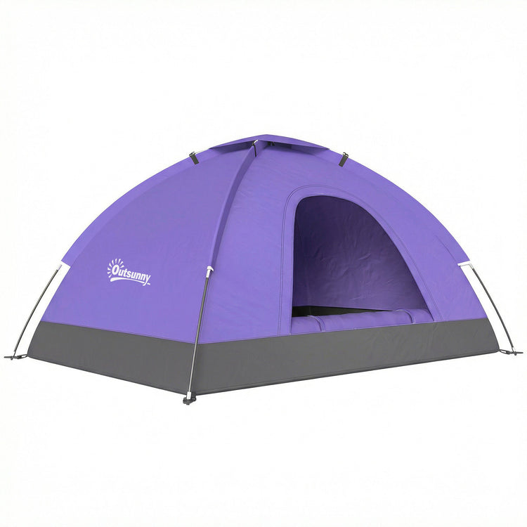 Outsunny 2 Person Camping Tent, Dome Tent with Zipped Doors, Storage Pocket, Portable Handy Bag, Light Purple