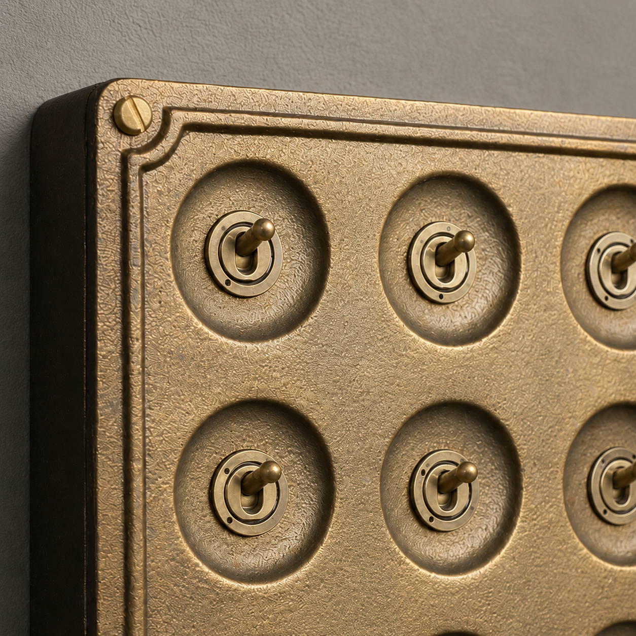 12 Gang 2 Way Bronze Cast Metal Light Switch | Surface Mount Industrial Toggle