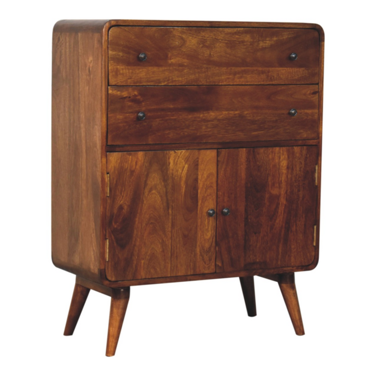 Artisan Furniture Solid Mango Wood Curved Nordic Charm Cabinet