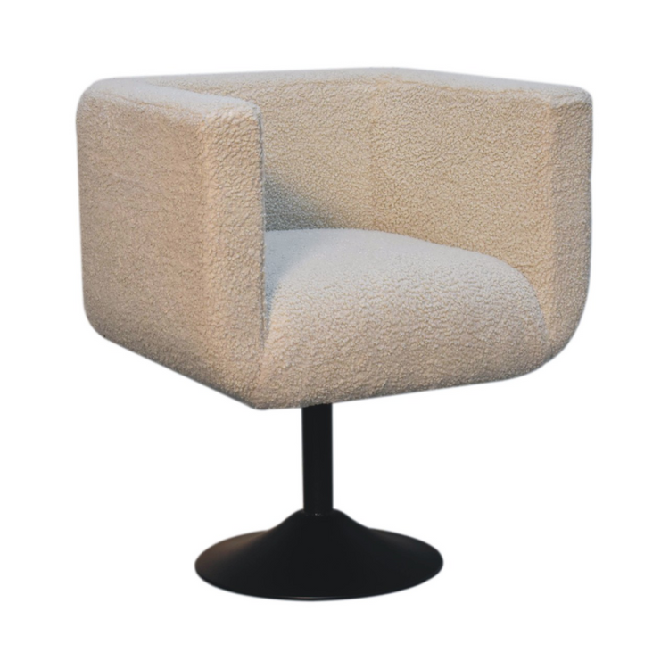Artisan Furniture Solid Mango Wood Cream Boucle Swivel Chair