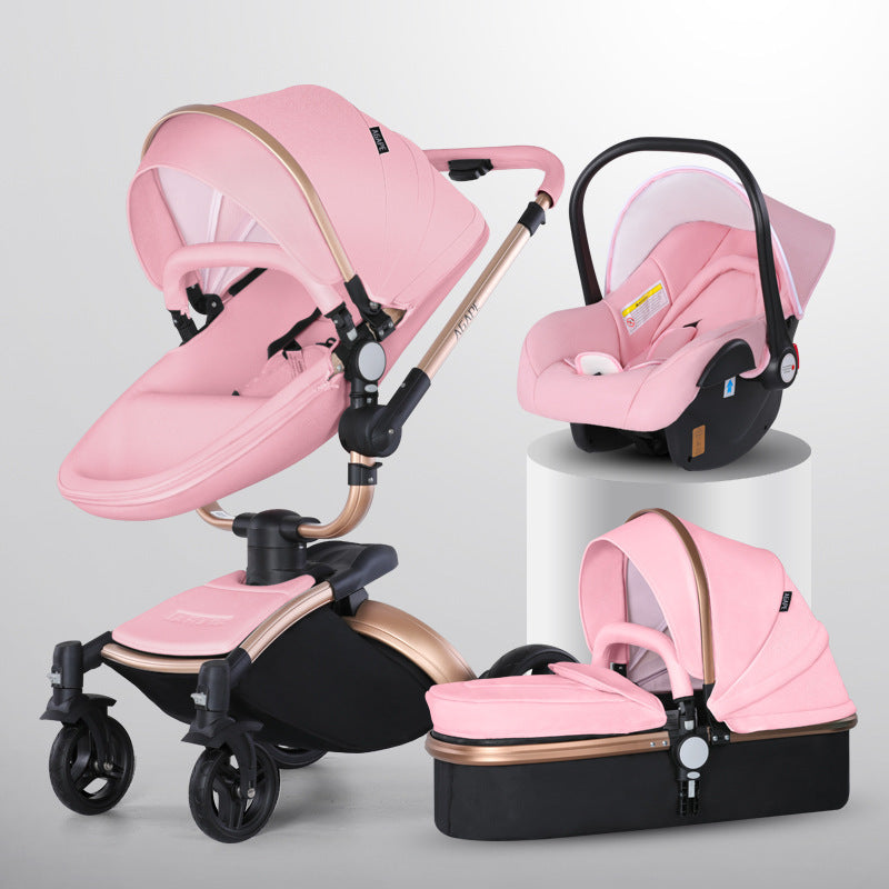 Luxury High-View Baby Stroller | 360° Rotation 3-in-1 with Basket | Foldable Pram