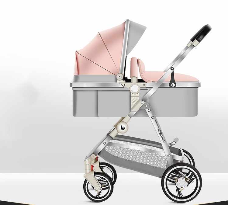 Luxury High-View Baby Stroller | 3-in-1 Pram with Sleeping Basket | Titanium Frame