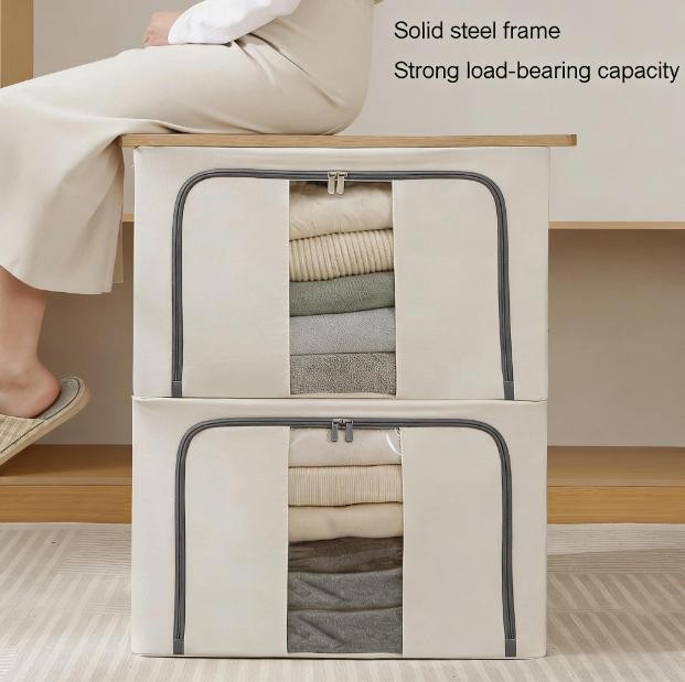 3 Pack Clothes Storage Bags XL Zipped Organiser Storage Boxes Grey Large