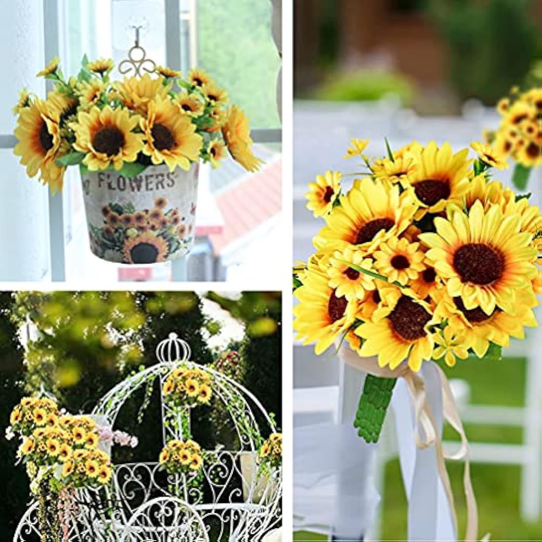 nuoshen 2 Packs Sunflower Artificial Flowers,Silk Bouquet Yellow Plastic Flowers Fake Sunflowers for DIY Craft Wedding Home Decoration