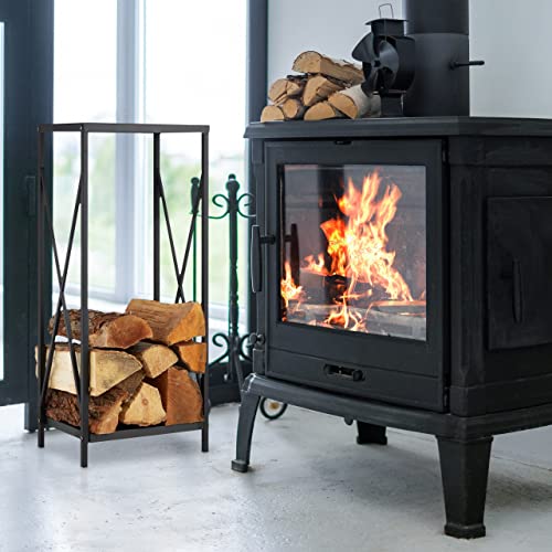 Relaxdays Firewood Storage Stand, Logs Rack for Indoors, Powder-Coated Metal, Wood Shelf, HWD: 80 x 34 x 25 cm, Black, Steel