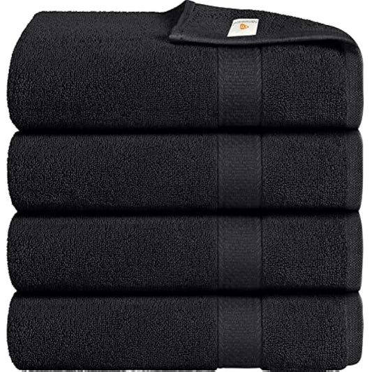 X11 Homeware Bath Towels Pack of 4 Egyptian Cotton Towel Set Highly Absorbent Soft Bathroom Towels Set of 4 Ring Spun Cotton Quick Dry Large Towels Black