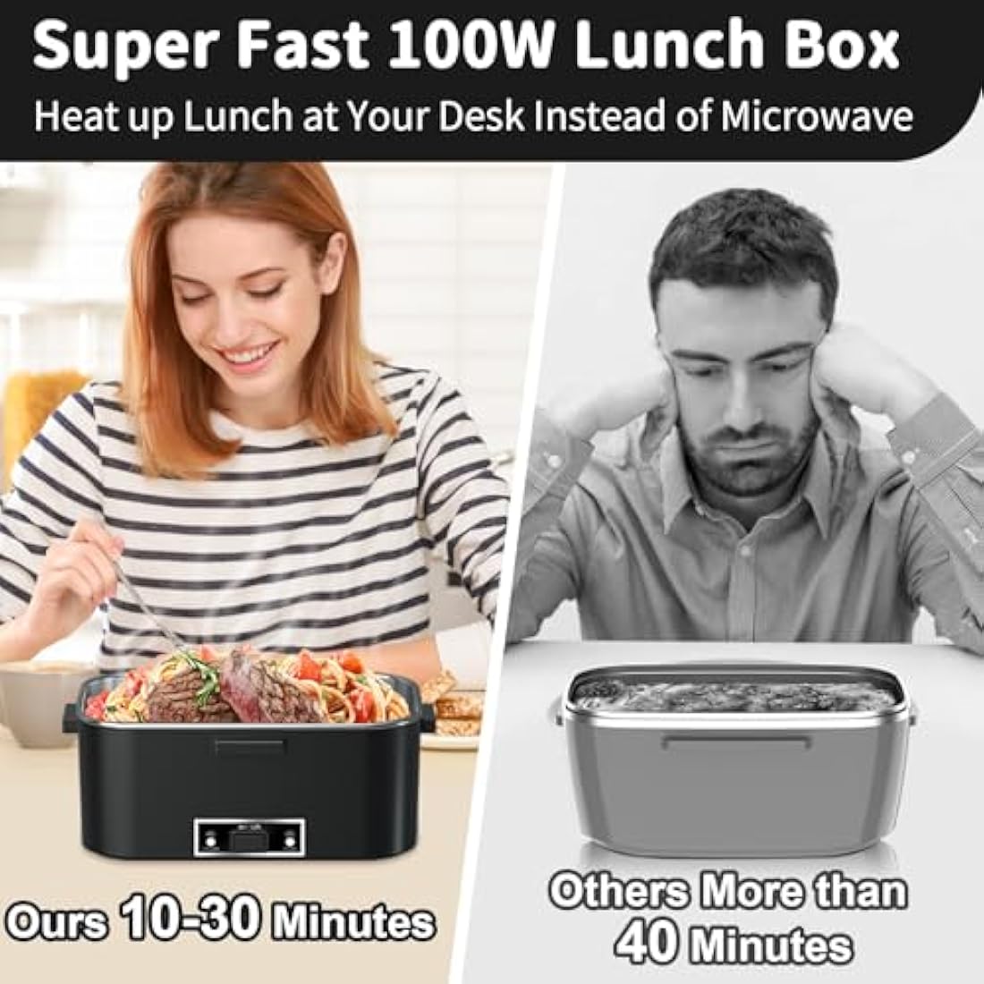 SOOOEC Electric Heated Lunch Box 100W - 3-in-1 1.8L Super Fast Portable Lunch Boxes Food Heater for Adults,12V/24V/110-220V Heating Lunch Box for Car Truck Office Home (Orange&Black)