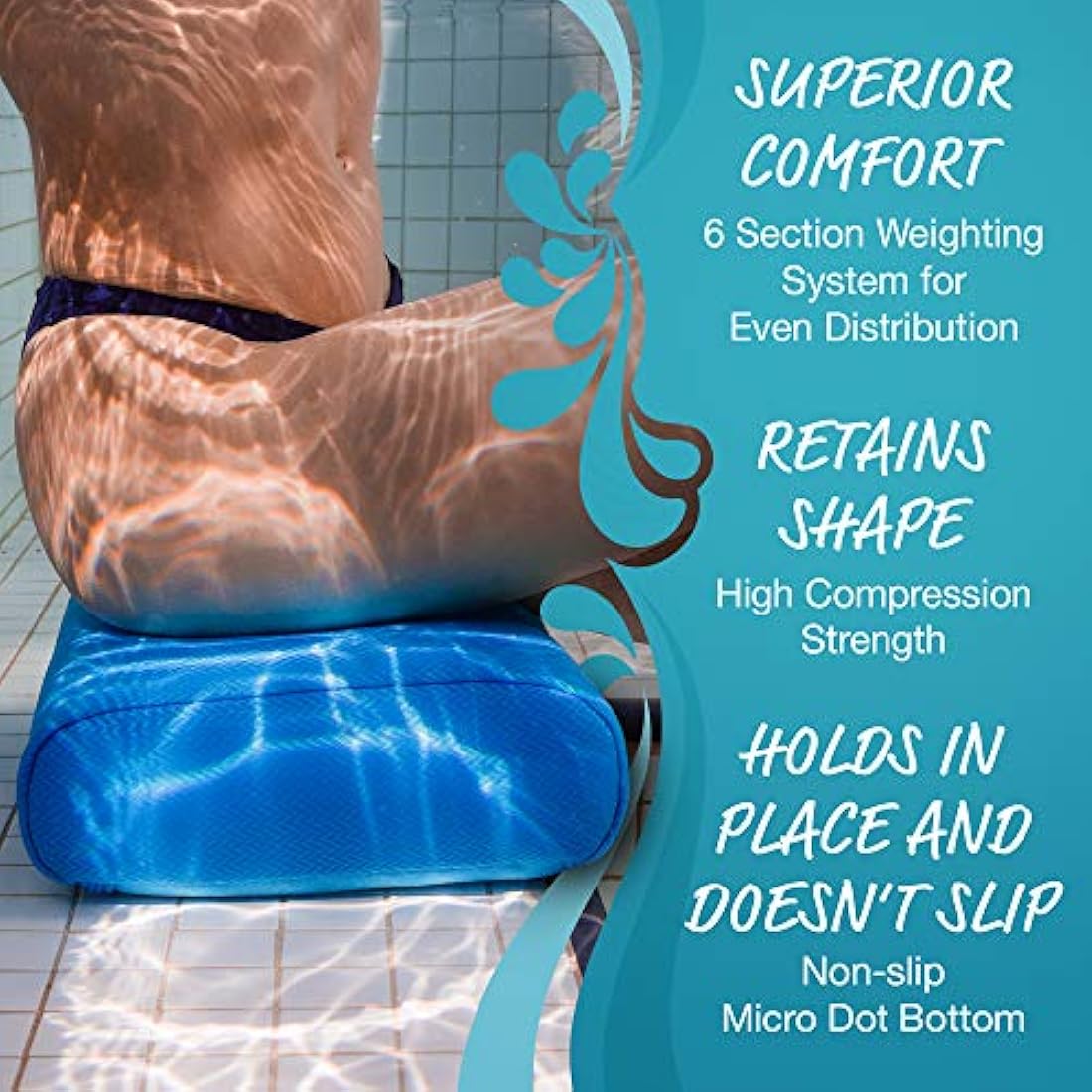 STAR SPLASH Hot Tub Booster Seat, 15 x 12 x 5 Inches - Hot Tub Pillow with Non-Slip Micro Dot Bottom and 6 Weighted Sections - Quick Dry Bath Accessories for Indoor or Outdoor Spa