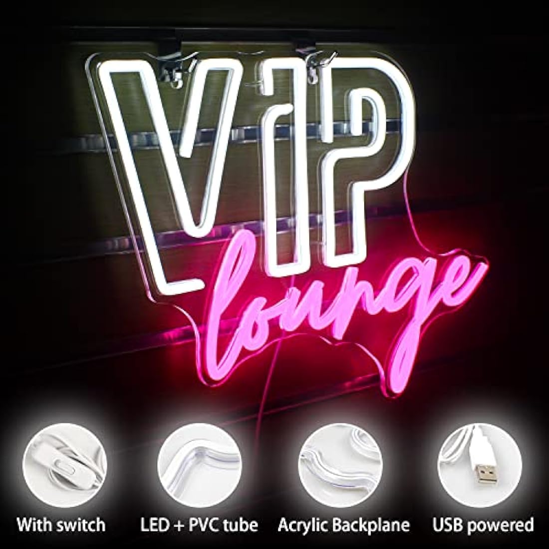 VIP Lounge Neon Signs for Wall Decor VIP LED Neon Light for Room Decor Pink White Led Light up Sign with USB Powered for Office Hotel Pub Cafe Game Room Home Decor