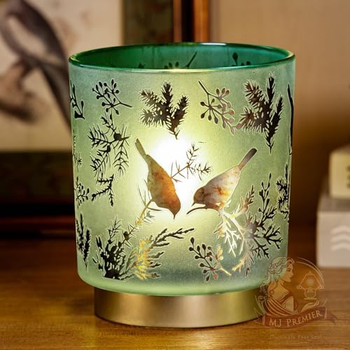 MJ PREMIER Battery Operated Table Lamps, Battery Lamps Indoor Glass Shade, Cordless LED Lamps with Timer, Gold-Tone Metal Base, Teal Lamps for Living Room/Bedroom/Home Decor