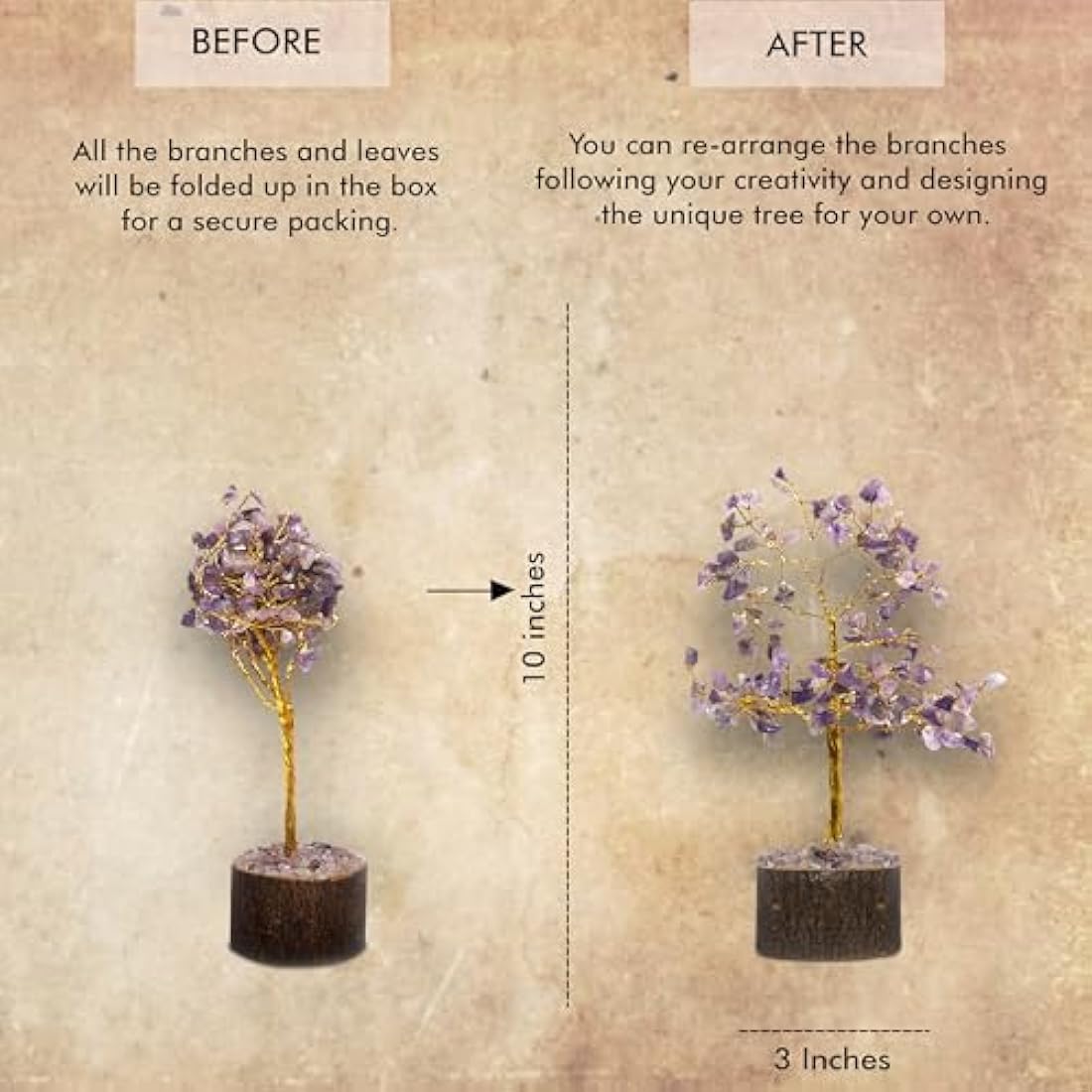 Wonder Care Amethyst Crystal Tree with Wooden Base, 7-Inch Gemstone Decor