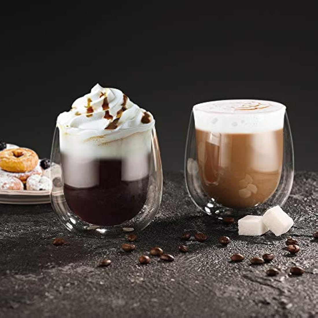 glastal 6x250ml Double Walled Coffee Glasses Mugs Cappuccino Latte Macchiato Glasses Cups for Coffee Tea Milk Juice Ice Cream Borosilicate Heat Resistant Glass Cups