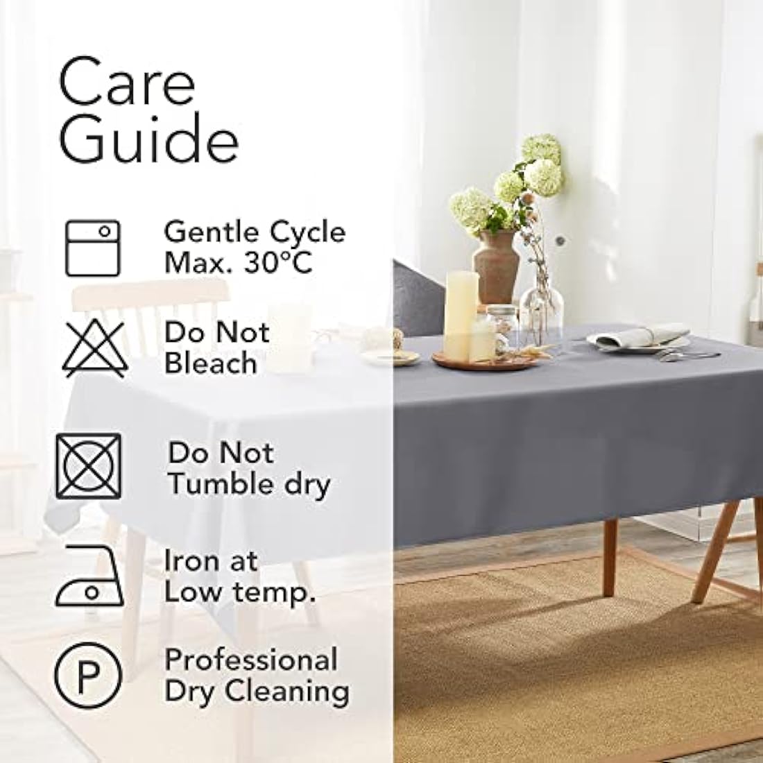 Deconovo Home Decorative Oxford Wipeable Tablecloth Rectangle Water Resistant Tablecloth for Chipboard Table 140x240cm(55x95in)(55x95in) Grey