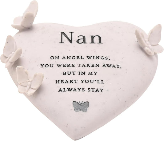 Thoughts of You Graveside Butterfly Heart – Nan | Memorial Plaque with Sentimental Verse & Butterfly Motif | Resin Grave Ornament or Remembrance Gift for Mother