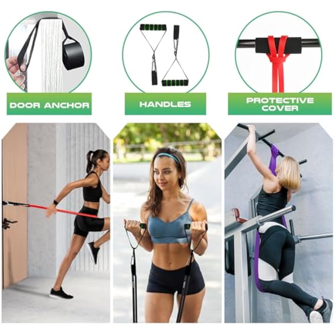 Resistance Bands Set, 4 Levels Exercise Bands for Men Women,Pull Up Bands Gym for Crossfit Fitness Strength Training Yoga with Door Anchor, Handles, Protective Covers, Carry Bag & Training Instruction