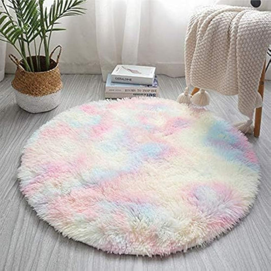 Round Fluffy Rainbow Area Rugs for Girls Room, Modern Fluffy Colorful Rugs Cute Floor Carpets, Shaggy Circel Playing Mat for Kids Baby Girls Bedroom Nursery Home Decor(100cm*100cm)