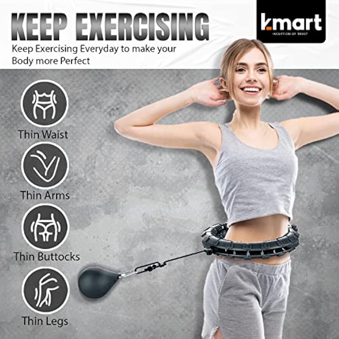 K-MART Smart Hula Ring Hoops, Weighted Hula Circle 24 Detachable Fitness Ring with 360 Degree Auto-Spinning Ball Gymnastics, Massage, Adult Fitness for Weight Loss