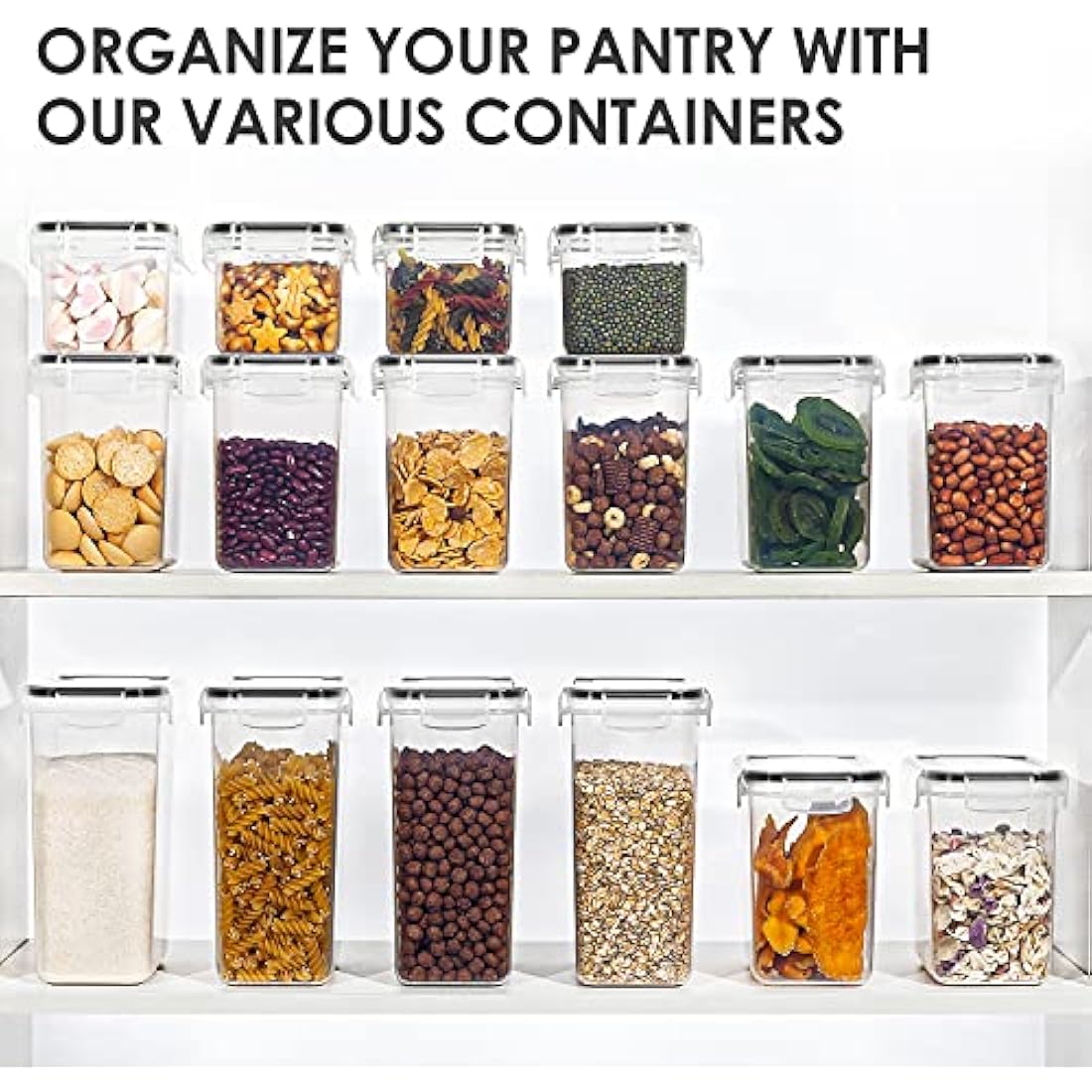 Vtopmart Set of 24 Airtight Food Storage Containers & Kitchen Storage Containers, BPA-Free Plastic Containers for Flour, Sugar and Baking Supplies, with 24 Labels (Black)