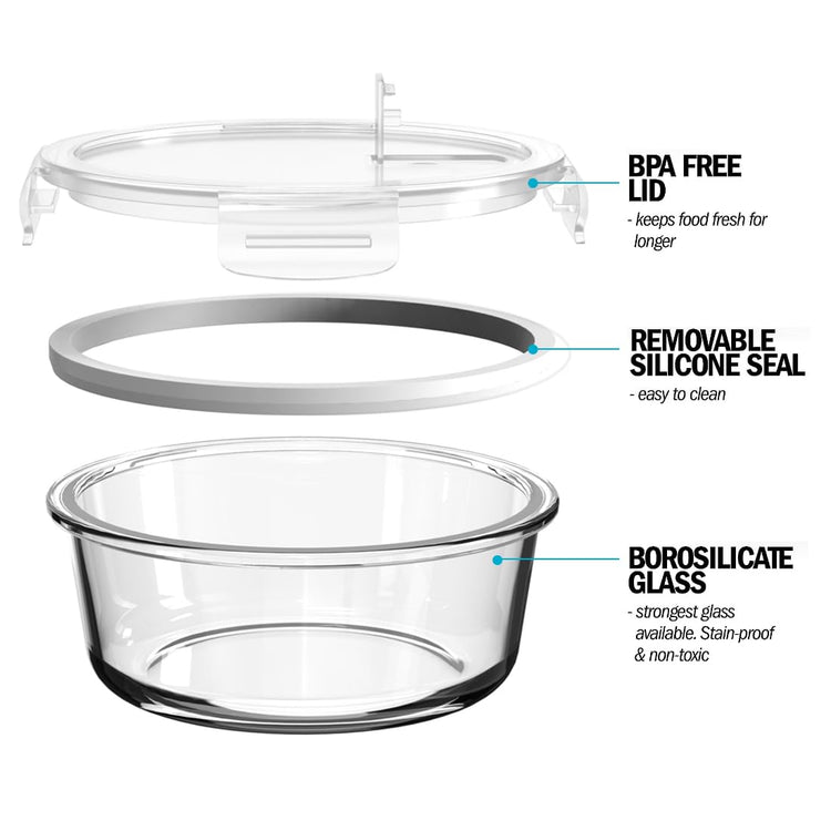 Igluu Meal Prep Glass Containers [5 PACK + EXTRA lid] - Glass Food Storage, Microwave, Oven, Freezer & Dishwasher-safe - Airtight Meal Prep Boxes with