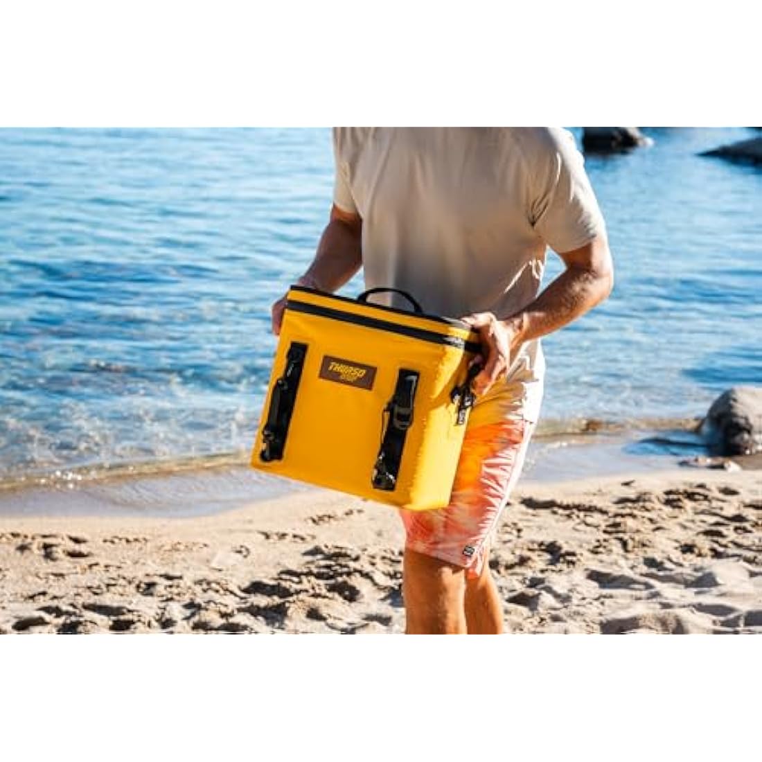 THURSO SURF Soft Cooler 24 Can Portable Ice Cooler Bag — 48 hr Insulation Leakproof & Airtight Waterproof Zipper Floating Beach Cooler for Travel Camping Kayak Paddleboard