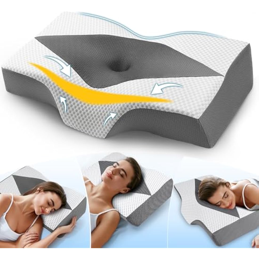 Hydomi Memory Foam Cervical Pillow for Neck and Shoulder Pain: Orthopedic Neck Support Pillows for Sleeping with Hollow Design Ear Pain Free- Ergonomic Bed Bolster Pillow for Side/Back&Stomach Sleeper