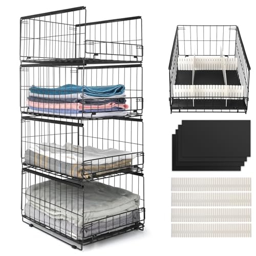 Wuciray Pack of 4 Wardrobe Storage Organiser Clothes Organiser For Wardrobe Clothes Deep Drawer Storage Boxes For Wardrobe Stackable Closet Storage