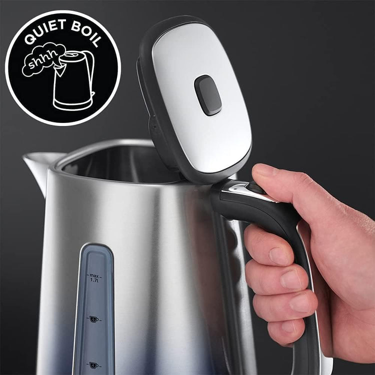 Russell Hobbs Eclipse Stainless Steel & Midnight Blue Ombre 1.7L Electric Cordless Kettle (Quiet & Fast Boil 3KW, Removable washable anti-scale