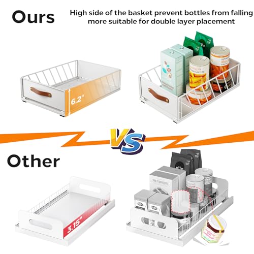 Kitstorack Pull Out Cabinet Organizer Fixed with Adhesive Nano Film, Heavy Duty Pull Out Shelf Kitchen Storage Drawer, Sliding Mesh Cabinet Basket