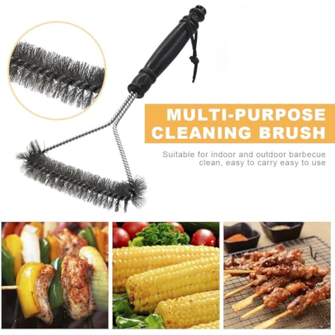 Fyfjur BBQ Cleaning Wire Brush, Bbq Cleaner, grill brush, BBQ Oven Cleaner, 2 in 1 Pointed Tail Wire BBQ Brush + Stainless Steel Curl Grill Brush Barbecue Cleaning Kit(Black)