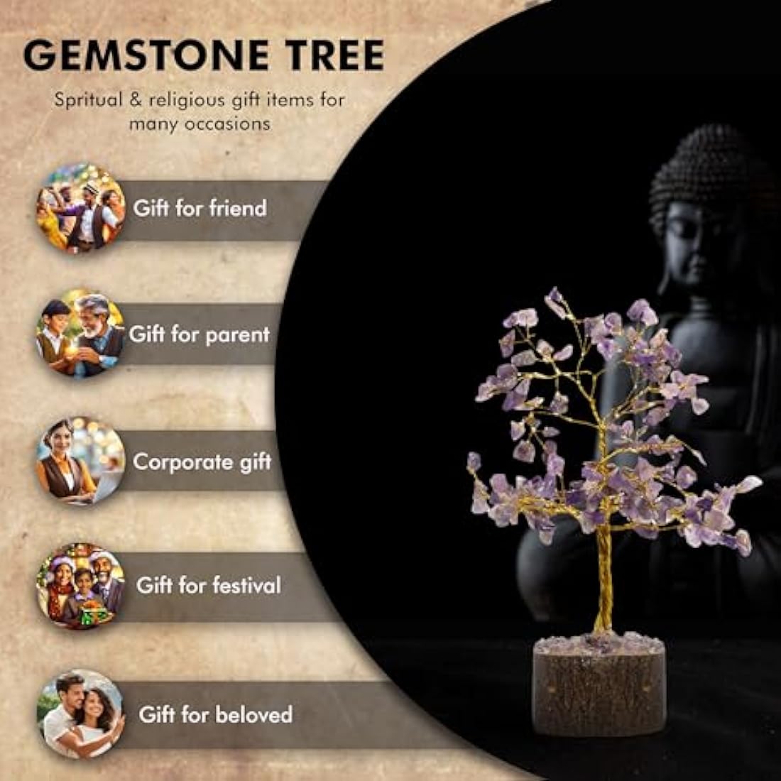 Wonder Care Amethyst Crystal Tree with Wooden Base, 7-Inch Gemstone Decor