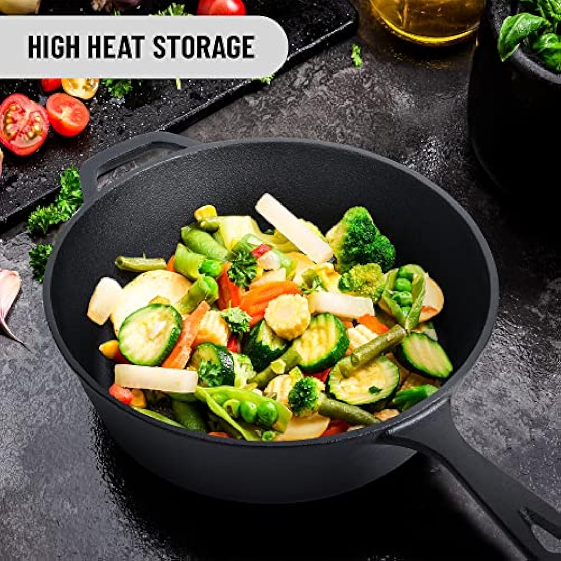 Tortillada - Cast Iron Skillet (26 cm) & Pot | Dutch Oven (3.5 Liter) | Preseasoned Cast Iron Combo Cooker + Handle Holder + E-Book with 50 Recipes, Kitchen Cookware