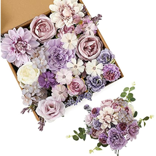 Kisflower Artificial Flowers Purple Silk Artificial Roes Combo Peony Flower for DIY Wedding Bridal Bouquet Party Home Decorations (Purple)
