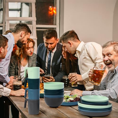 Greentainer Unbreakable Plastic Dinnerware Set, Lightweight Camping Tableware with 6 Dinning Plates, 6 Dessert Plates, 6 Bowls, 6 Cups for Kids &