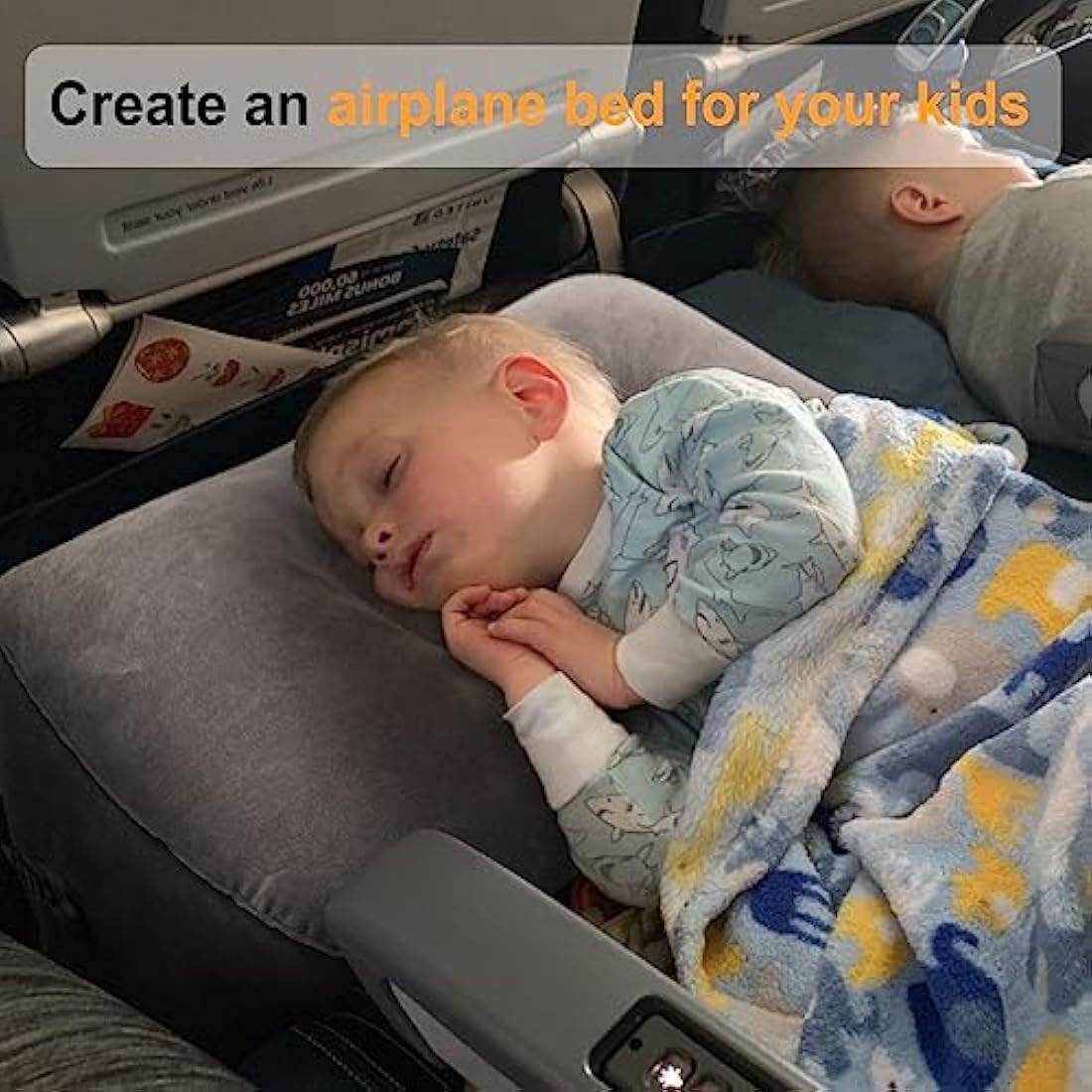 Inflatable Travel Foot Rest | Kids Airplane Bed | Adjustable Height Leg Pillow | Make a Flat Bed for Kids and Toddlers | Great for Airplane, Train, car（Grey, 2 Pack）