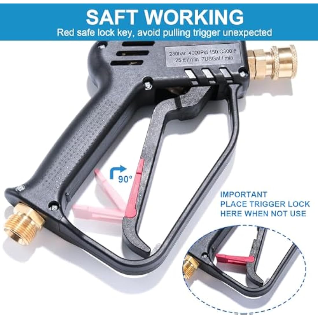 YUET High Pressure Washer Gun Handle with 5 Water Nozzle Tip,Water Wash Cleaner for Car Cleaning Kit(M22 14MM Fitting Hose Connector & 1/4" Bosch Nilfisk Quick Connector) Power Wand 4350 PSI