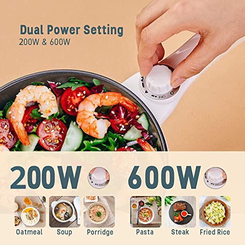 Vocha Electric Hot Pot, 1.5L Mini Portable Electric Pan Non-Stick, Multi-Cooker with Lid for Travel/Dormitory, Silicone Spatula Included (Green)