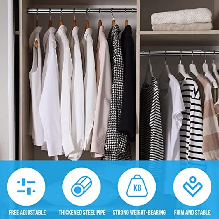 WAENLIR 112cm-210cm Extendable Stainless Steel Wardrobe Rail, Adjustable Clothes Rail Pole With End Sockets.