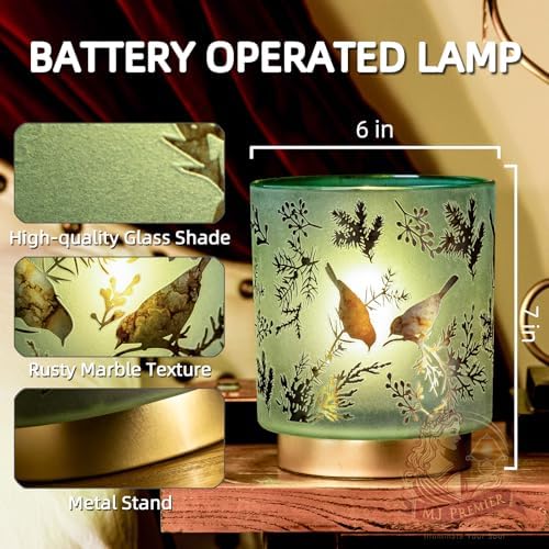 MJ PREMIER Battery Operated Table Lamps, Battery Lamps Indoor Glass Shade, Cordless LED Lamps with Timer, Gold-Tone Metal Base, Teal Lamps for Living Room/Bedroom/Home Decor
