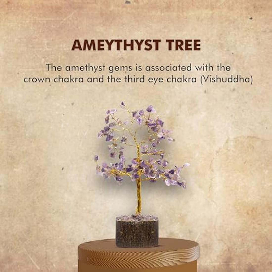 Wonder Care Amethyst Crystal Tree with Wooden Base, 7-Inch Gemstone Decor