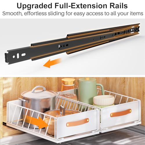 Kitstorack Pull Out Cabinet Organizer Fixed with Adhesive Nano Film, Heavy Duty Pull Out Shelf Kitchen Storage Drawer, Sliding Mesh Cabinet Basket