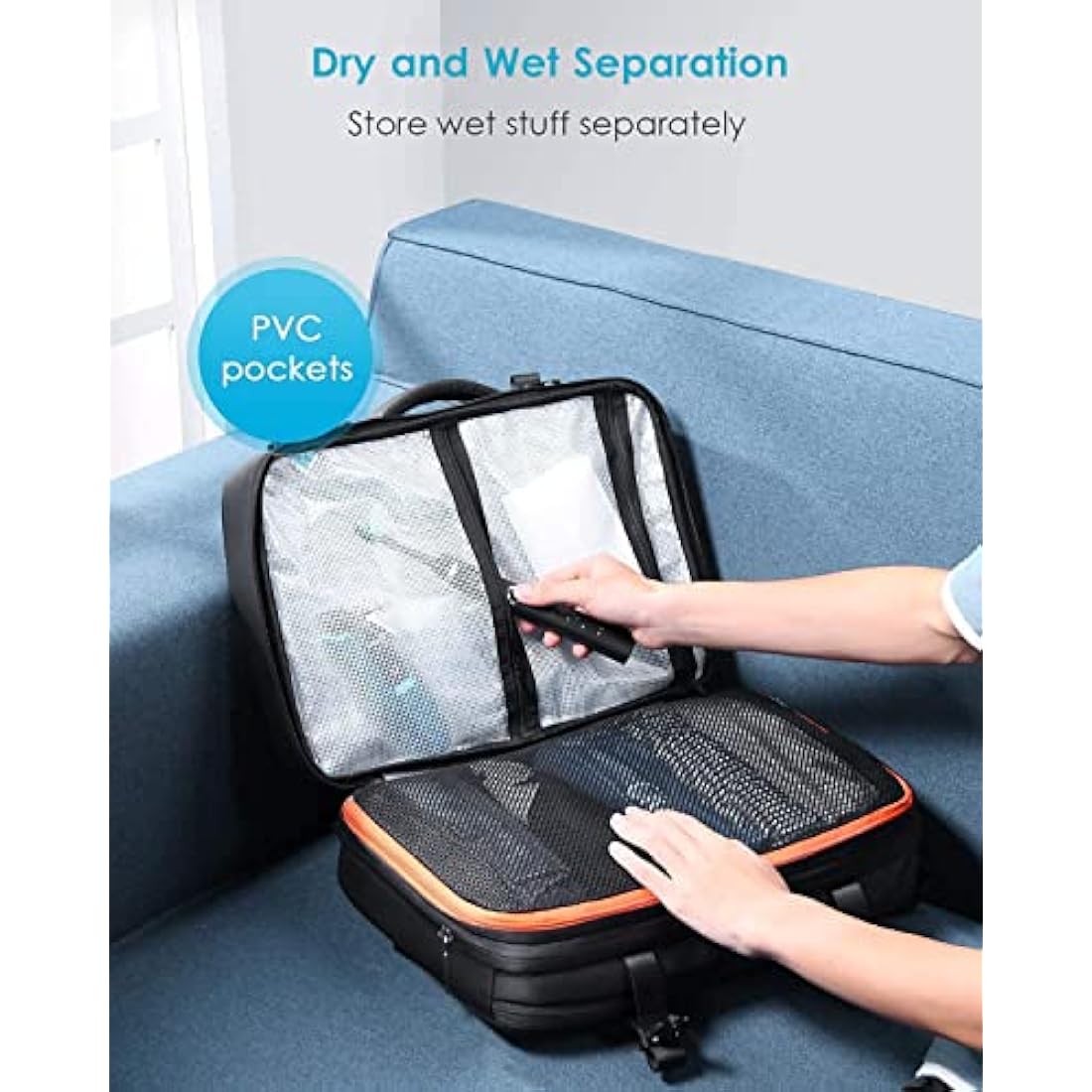 HOMIEE Easyjet Cabin Bags 22-40L Expandable Travel Backpack 45x30x17 Underseat Carry On Backpack Flight Approved Hand Luggage Suitcase 15.6 Inch Laptop Rucksack Fit Casual Daypack School Bag Black