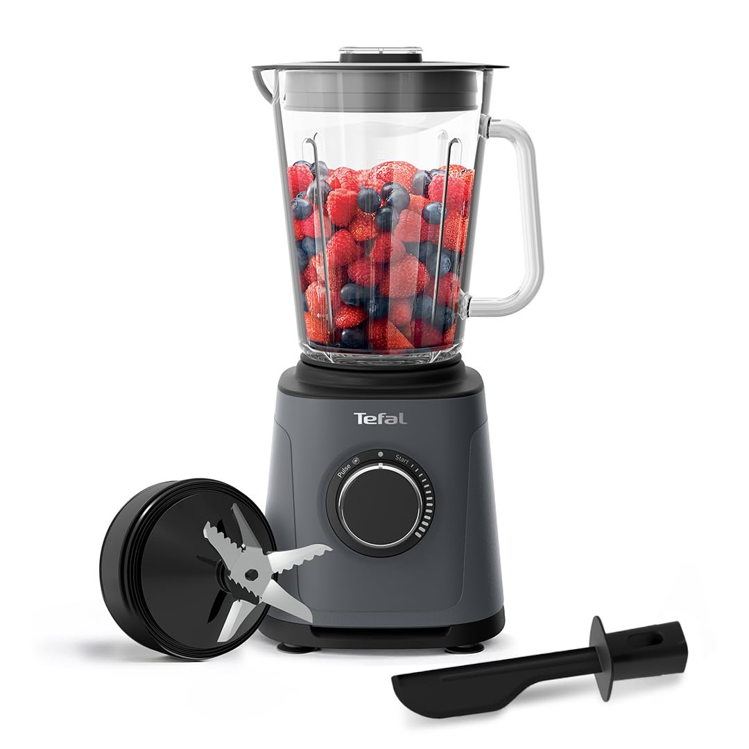 Tefal PerfectMix High-Speed Blender, 1200W, 2L Glass Jug, Powelix Technology, Removable Blades, Ideal for Smoothies, Soups, Sauces & Dips, Grey,