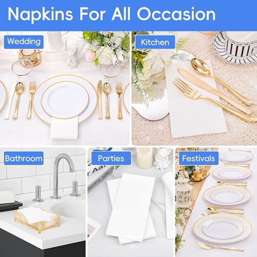 JEBBLAS Guest Towels Disposable Cloth Like Paper Christmas Paper Towles Hand Napkins Soft, Absorbent, Paper Hand Towels for Kitchen, Bathroom, Parties, Weddings, Dinners or Events (White, 200 Pack)