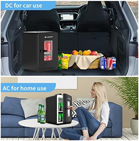 Mini Fridge 15 Liter/21 Cans, Upgrade Portable AC+DC Power Small Fridge for Bedroom, Car, Office, Thermoelectric Cooler and Warmer Skincare Fridge for Food, Drinks, Cosmetics, Max & ECO Mode
