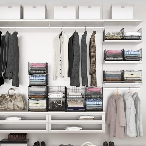 Wuciray Pack of 4 Wardrobe Storage Organiser Clothes Organiser For Wardrobe Clothes Deep Drawer Storage Boxes For Wardrobe Stackable Closet Storage