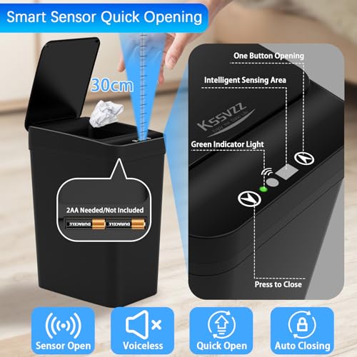 Kssvzz 3 Pack Small Motion Sensor Bathroom Bins with Lid, 10L Smart Waste Paper Basket, Slim Automatic Toilet Rubbish Bin, Touchless Trash Can for
