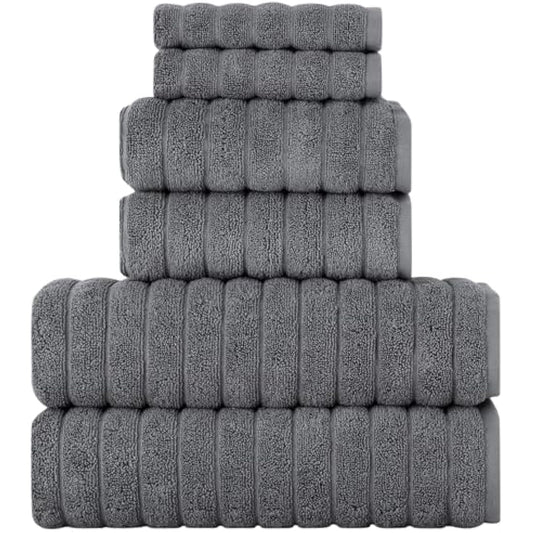 BERIBO Turkish Towel Set 100% Cotton Cloud 6 Pieces, 620gsm Grey