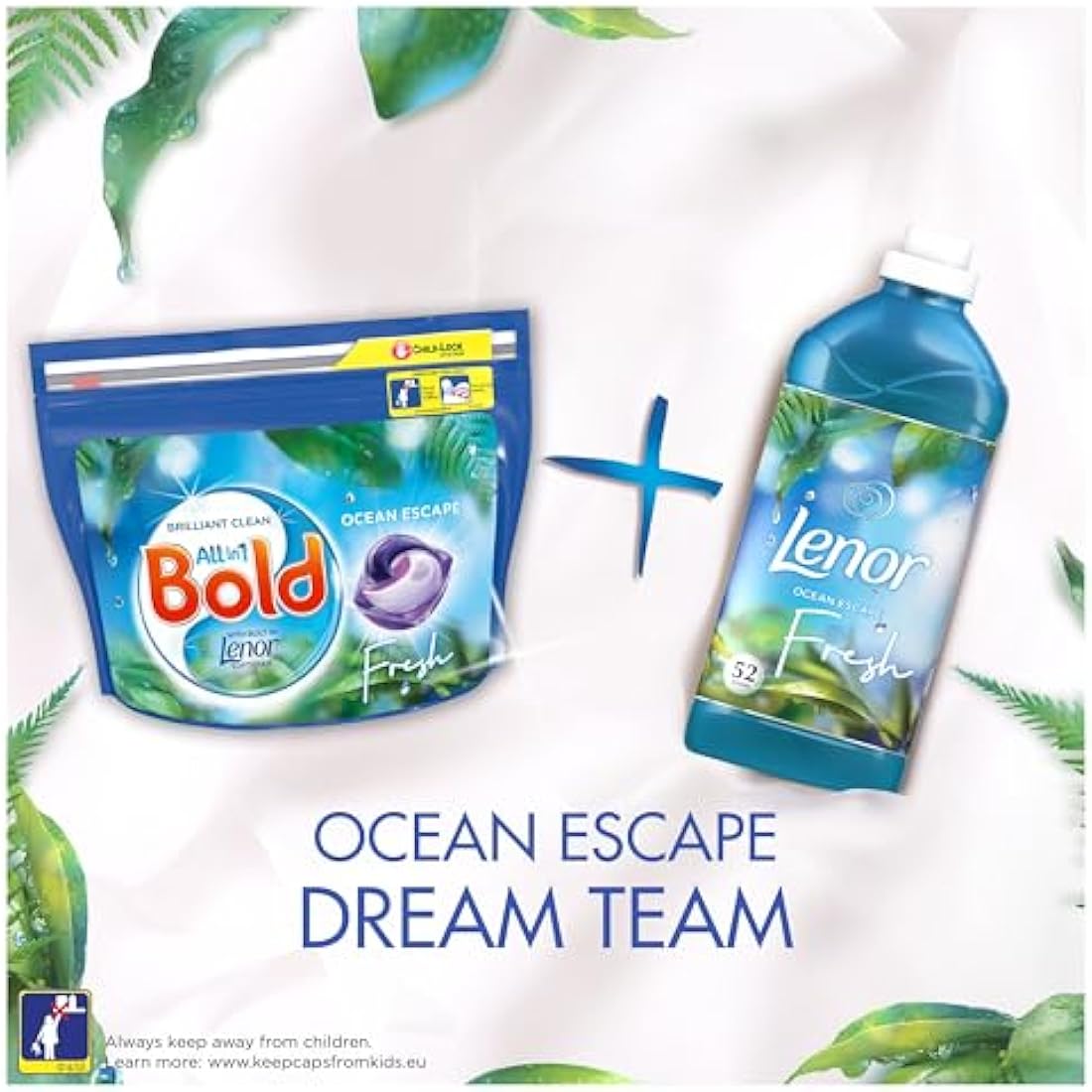 Bold All-in-1 PODS, Washing Liquid Detergent Tablets / Capsules 128 Washes (64X2) Ocean Escape, Washing Detergent For Brilliant Cleaning With Built-In Fabric Softener