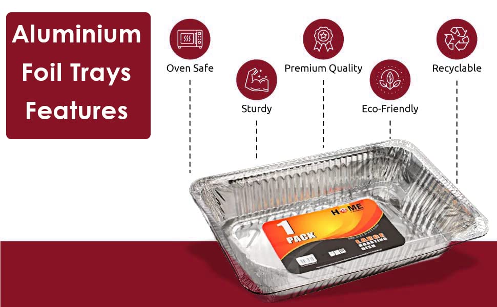Best House Extra Large Aluminium Foil Baking Trays - Foil Tray for Food Storage, Baking, Roasting (L 52.5 x W 32.5 x H 7.9 cm) (Pack of 50 Trays)